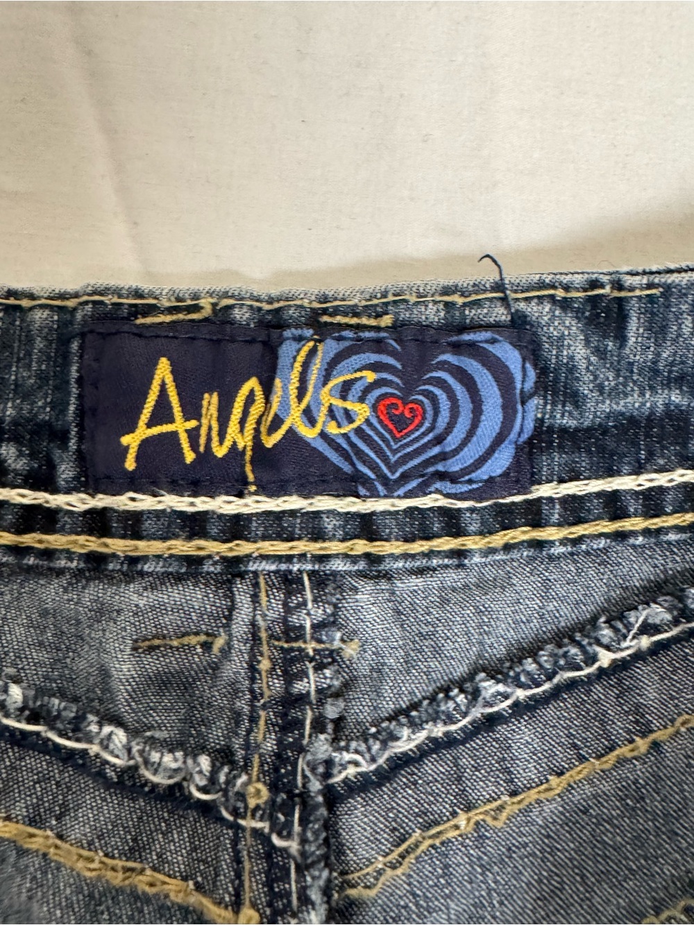 Angels Dark Blue Distressed Denim Jean Shorts - Picture 4 of 5